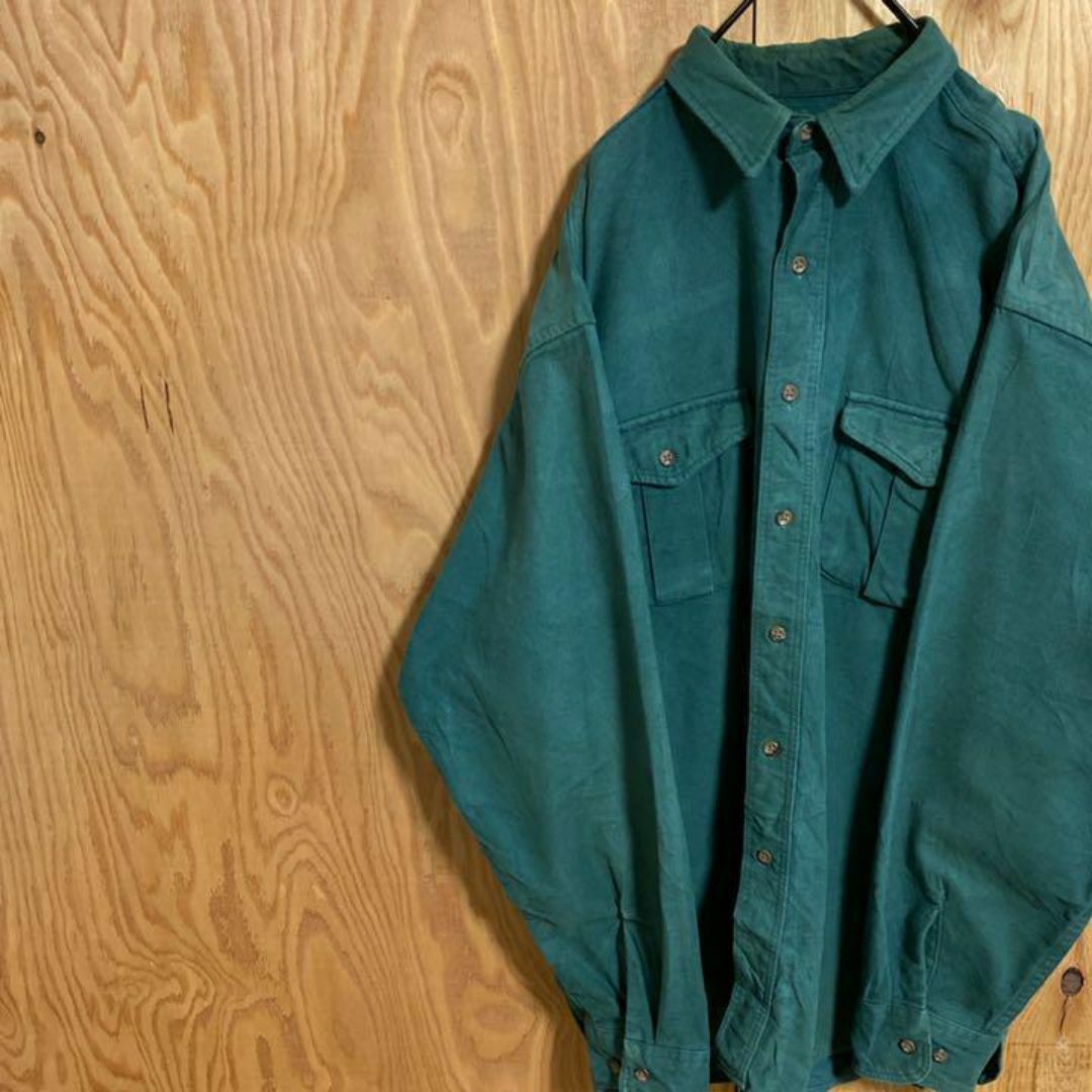Eddie Bauer(エディーバウアー)のエディーバウアー グリーン スエード USA古着 90s 長袖 シャツ 緑 L メンズのトップス(シャツ)の商品写真