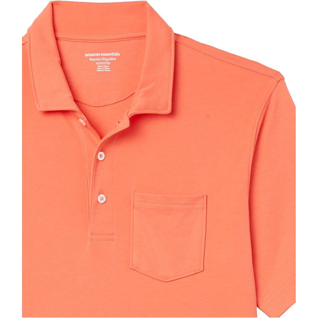 【Mサイズ】ポロシャツ メンズ 半袖 ポケットサイズ 胸ポケット オレンジ メンズのトップス(ポロシャツ)の商品写真