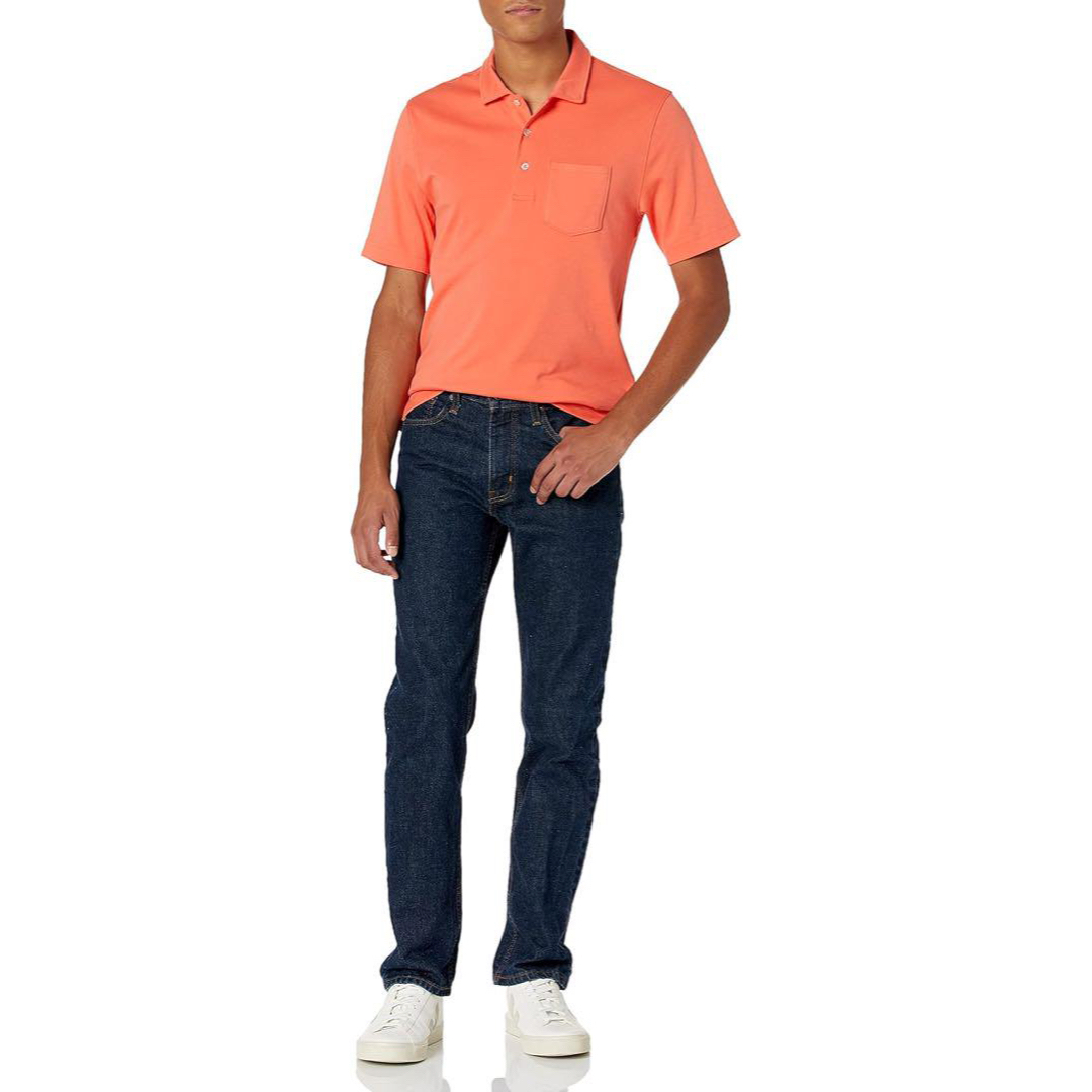 【Mサイズ】ポロシャツ メンズ 半袖 ポケットサイズ 胸ポケット オレンジ メンズのトップス(ポロシャツ)の商品写真
