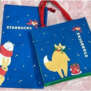 スターバックスコーヒー(Starbucks Coffee)の【非売品】海外　スターバックス　ホリデー　トート　+ 巾着　セット(ショップ袋)