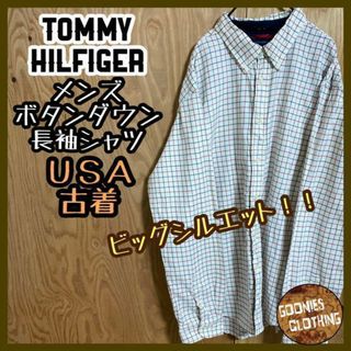 トミーヒルフィガー(TOMMY HILFIGER)のトミーヒルフィガー ホワイト USA古着 90s ボタンダウン 長袖 シャツ 白(シャツ)