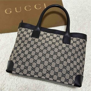 グッチ(Gucci)の751✨美品✨グッチ トートバッグ GGキャンバス レザー A4収納 ブラック(トートバッグ)