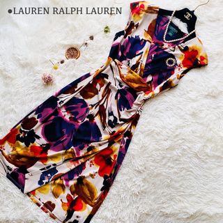 ラルフローレン(Ralph Lauren)の新品同様 ローレンラルフローレン 花柄 総柄 カシュクール ラップワンピース(ひざ丈ワンピース)