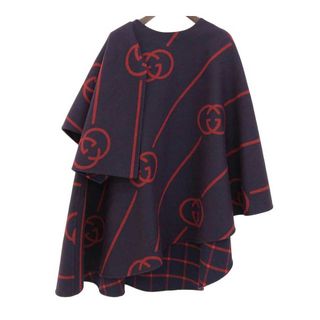 Gucci - グッチ インターロッキングG ウール ケープ 569213 レディース パープル ネイビー レッド GUCCI 【中古】 【アパレル・小物】