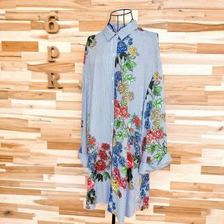 ZARA - 【ザラ ウーマン】オーバーサイズ ストライプ 花柄 長袖シャツ XL カラフル