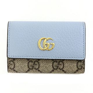 グッチ(Gucci)のグッチ GUCCI GGマーモント レザー キーケース GGスプリーム キャンバス 456118 ライトブルー ベージュ＆エボニー 【中古】Sランク(財布)