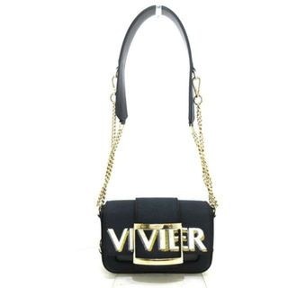 ロジェヴィヴィエ(ROGER VIVIER)のRogerVivier(ロジェヴィヴィエ) ショルダーバッグ レディース バックル ダークネイビー×黒 ロゴ刺繍/チェーンショルダー キャンバス×レザー(ショルダーバッグ)