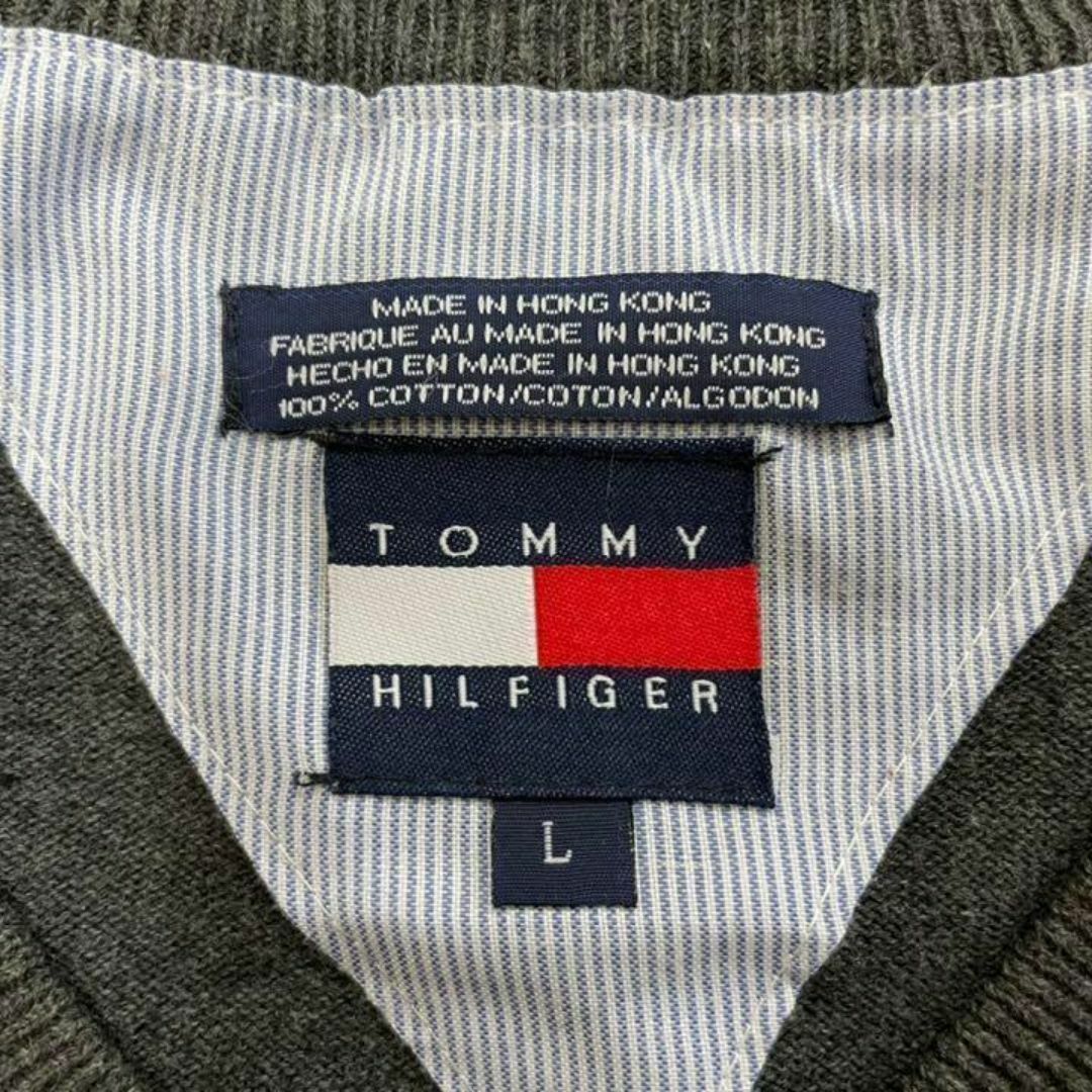TOMMY HILFIGER(トミーヒルフィガー)のトミーヒルフィガー　旧タグ　90s デザインニット　セーター　刺繍ロゴ　グレーL メンズのトップス(ニット/セーター)の商品写真