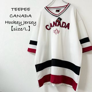 新品★TEEPEE/ティピー★カナダ★ホッケージャージ/ゲームシャツ★白赤黒★L(Tシャツ/カットソー(半袖/袖なし))