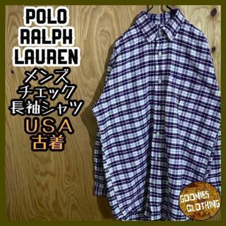 ポロラルフローレン(POLO RALPH LAUREN)のラルフローレン チェック シャツ 長袖 ネイビー USA古着 ボタンダウン 紺(シャツ)