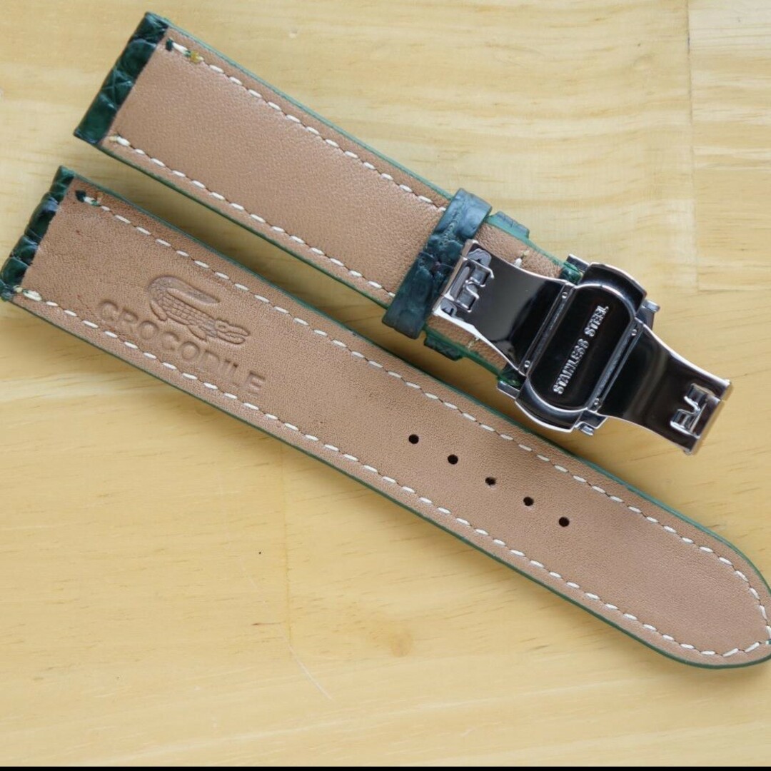 20mm クロコダイル時計ベルト 緑 ＋ 両開きＤバックル メンズの時計(レザーベルト)の商品写真