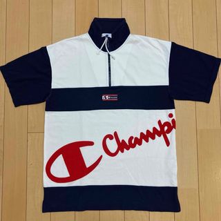 Champion - Champion チャンピオン　ハーフジップ  プルオーバー　半袖　白　紺　L