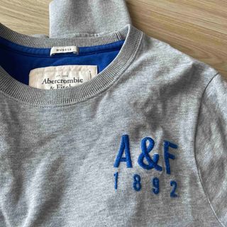 アバクロンビーアンドフィッチ(Abercrombie&Fitch)のアバクロ　グレー　ブルー刺繍　長袖シャツ(Tシャツ/カットソー(七分/長袖))