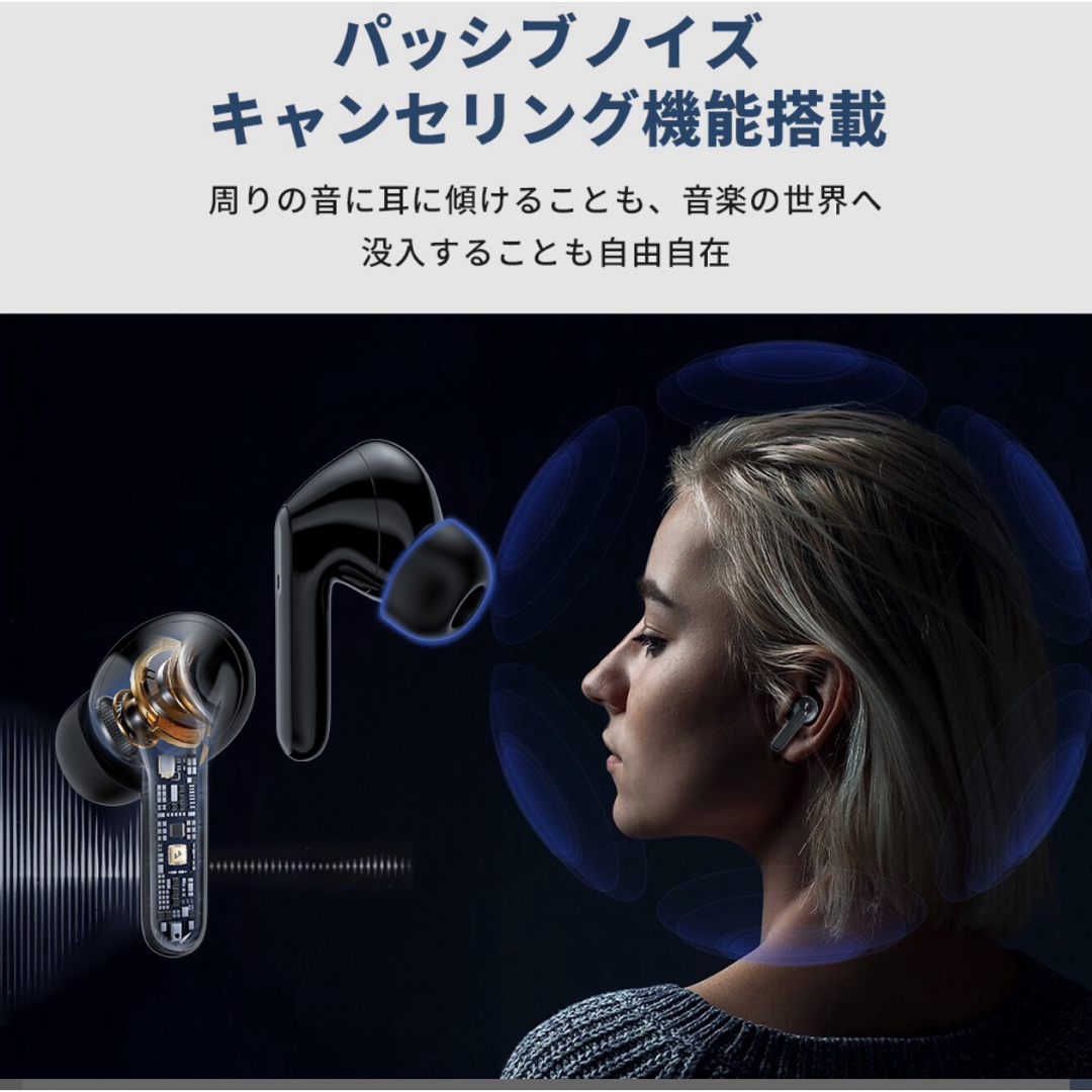 ワイヤレスイヤホン Bluetooth5.3 イヤホン ノイズキャンセリング スマホ/家電/カメラのオーディオ機器(ヘッドフォン/イヤフォン)の商品写真