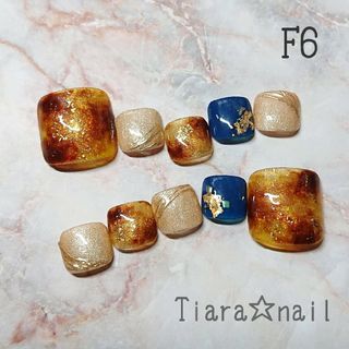 F6☆ フットネイル 金箔べっこう×ネイビー♪ ネイルチップ ペディキュア