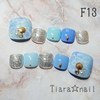 F13☆ フットネイル 海面アート×ブルー♪ ネイルチップ ペディキュア ネイル コスメ/美容のネイル(つけ爪/ネイルチップ)の商品写真