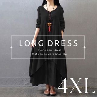 大きめ ワンピース 体型カバー 4XL 5XL 夏 海 ブラック 黒 ドレス(ロングワンピース/マキシワンピース)