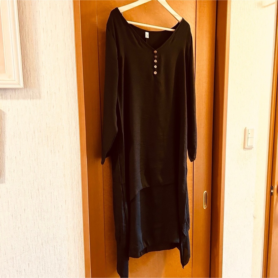 大きめ ワンピース 体型カバー 5XL 夏 海 ブラック 黒 ドレス 4XL レディースのワンピース(ロングワンピース/マキシワンピース)の商品写真