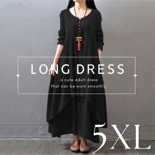 大きめ ワンピース 体型カバー 5XL 夏 海 ブラック 黒 ドレス 4XL(ロングワンピース/マキシワンピース)