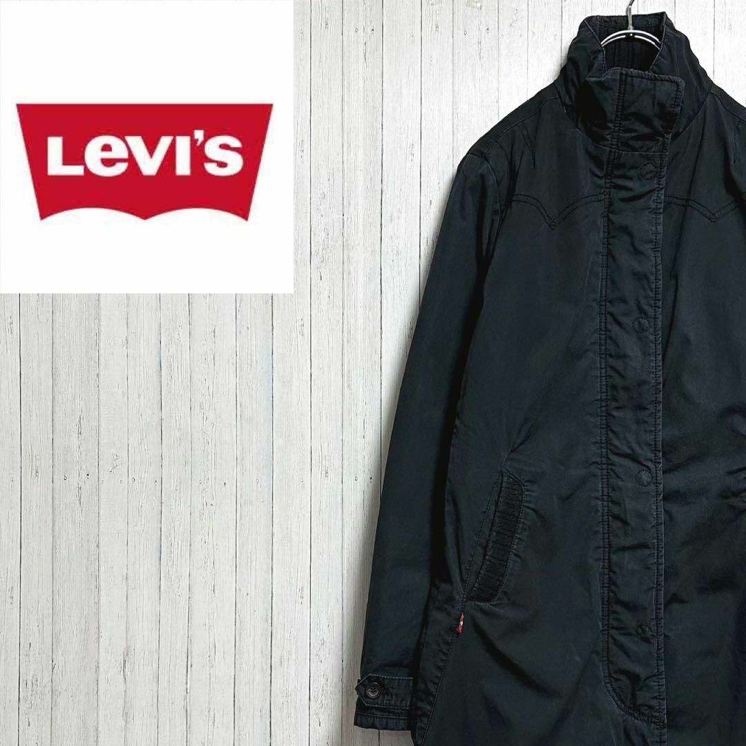 Levi's(リーバイス)のリーバイス　中綿ジップアップジャケット　ロングコート　黒　ブラック　古着女子　S レディースのジャケット/アウター(ブルゾン)の商品写真