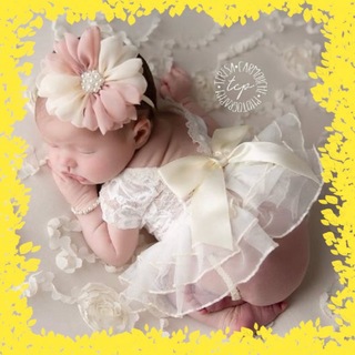ニューボーンフォト　記念撮影　衣装　2点セット　新生児　赤ちゃん　花　リボン(ドレス/フォーマル)