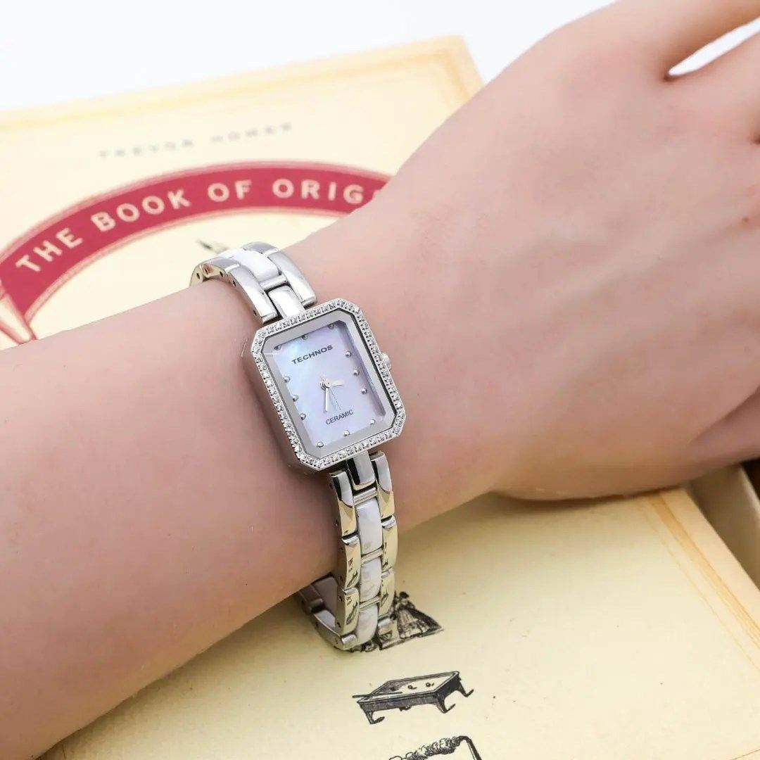TECHNOS(テクノス)の◆美品 稼働 TECHNOS 腕時計 シェル文字盤 ストーンベゼル j レディースのファッション小物(腕時計)の商品写真