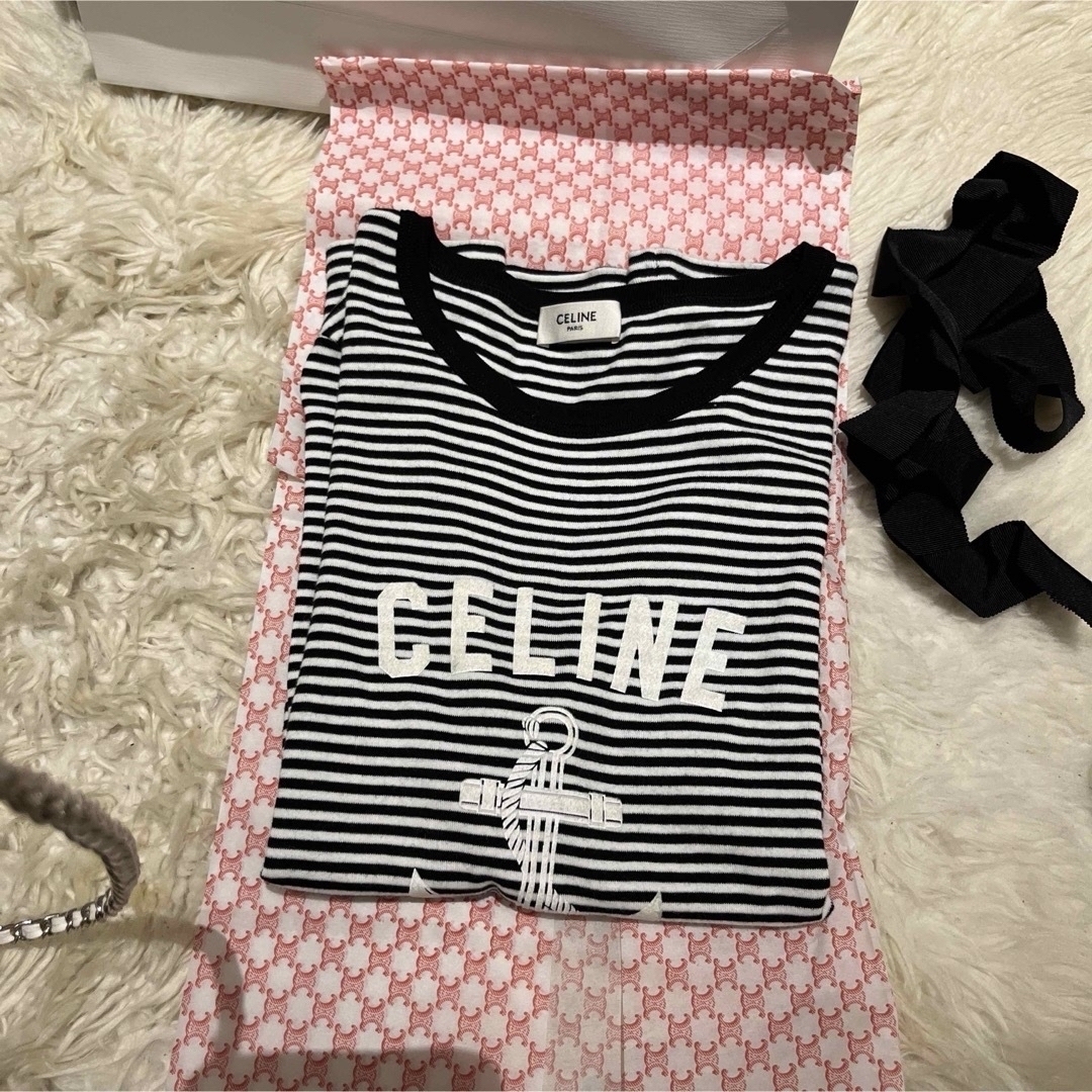 celine(セリーヌ)の完売品【人気】CELINE トリオンフ ボーダー Tシャツ S 未使用　リンガー レディースのトップス(Tシャツ(半袖/袖なし))の商品写真