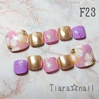 F23☆ フットネイル リゾートフラワー×ピンク♪ ネイルチップ ペディキュア