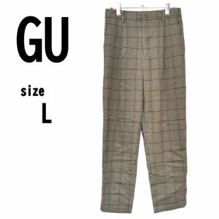 【L】GU ジーユー レディース チェック パンツ スラックスタイプ 薄手(カジュアルパンツ)