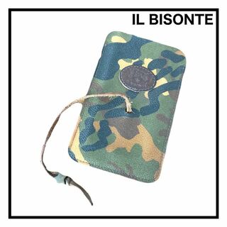 イルビゾンテ(IL BISONTE)のイルビゾンテ　カードケース　小物入れ　スマホケース　レザー　カモフラ柄　イタリア(iPhoneケース)