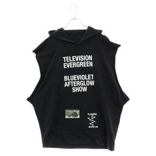 ラフシモンズ(RAF SIMONS)のRAF SIMONS ラフシモンズ 21SS TELEVISION EVERGREEN SLEEVELESS HOODIE パッチワークノースリーブパーカー フーディー ブラック 211-M195B(パーカー)