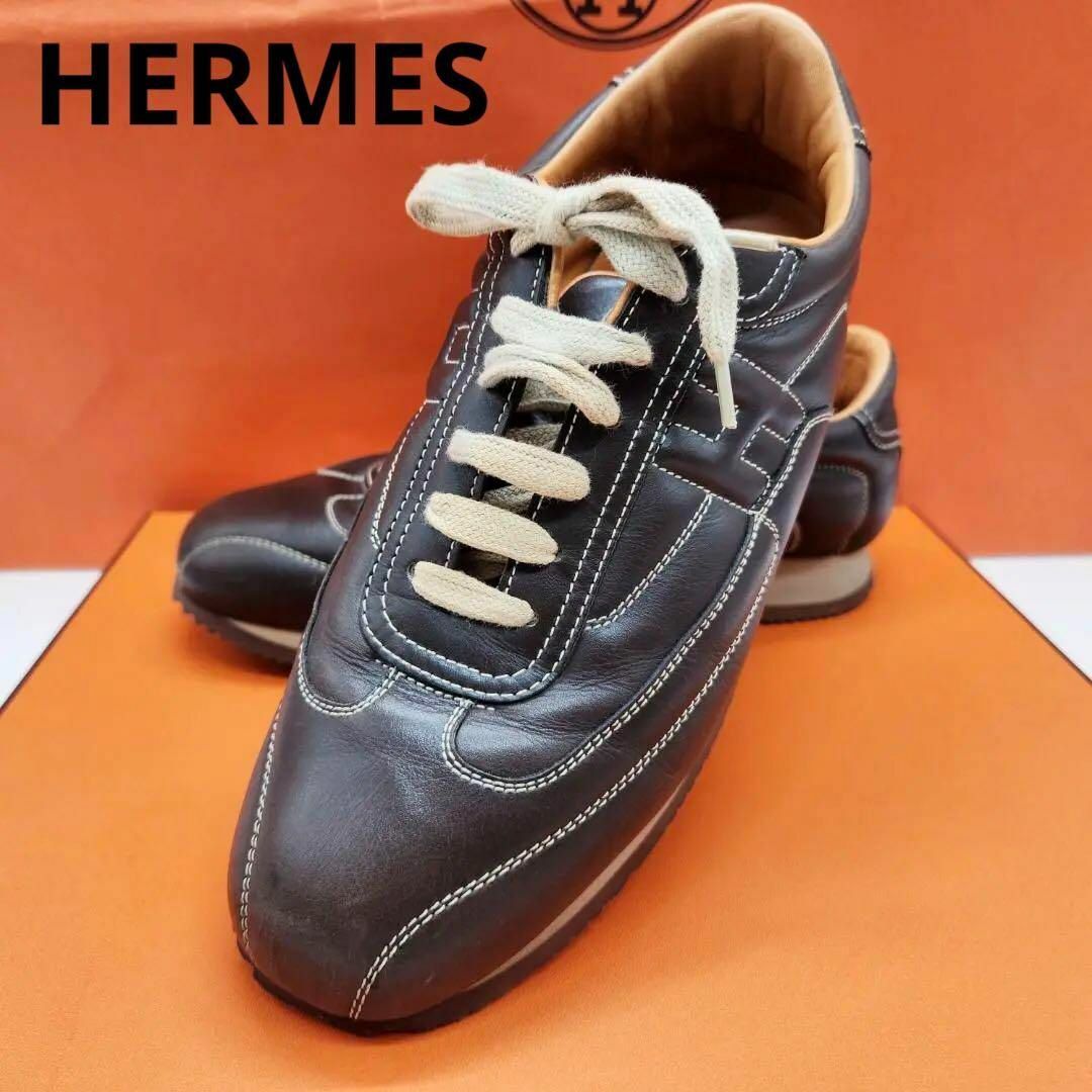 Hermes(エルメス)のエルメス クイック レザースニーカー 40 24.5 Hロゴ ユニセックス 茶色 メンズの靴/シューズ(スニーカー)の商品写真