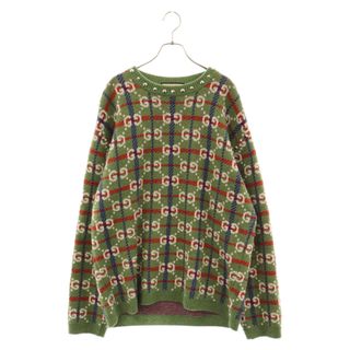 Gucci - GUCCI グッチ 713571 XKCOZ GG総柄 ネックスタッズ ニットセーター グリーン XL