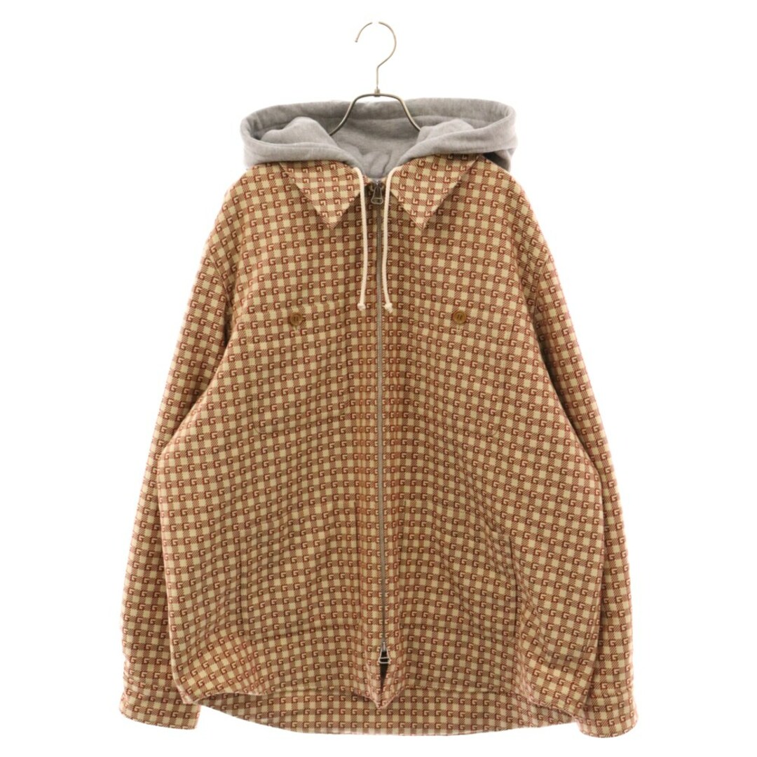 Gucci(グッチ)のGUCCI グッチ 22AW Hooded Square Gcotton jacket Gロゴ総柄ジップアップロングジャケット 50 メンズのジャケット/アウター(フライトジャケット)の商品写真