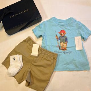 ラルフローレン(Ralph Lauren)の12m80cm  フィッシングベア半袖Tシャツ＆カーキハーフパンツセット(Ｔシャツ)