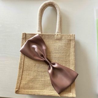 ムジルシリョウヒン(MUJI (無印良品))のジュートバッグ　ミニトートバッグ　A6 リボン　ビッグリボン　カゴバッグ(バッグ)