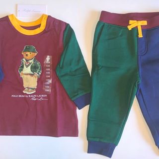 ラルフローレン(Ralph Lauren)の12m80cm 袖色違いハットベアロンT＆フリースパンツセット(Ｔシャツ)