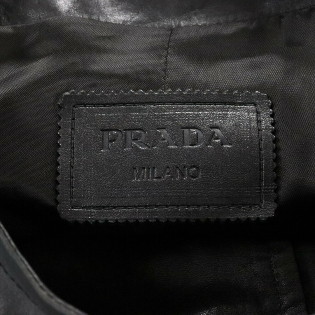 PRADA(プラダ)のPRADA プラダ 23SS ノーカラーレザーコート ブラック UPS600 S231 メンズのジャケット/アウター(フライトジャケット)の商品写真