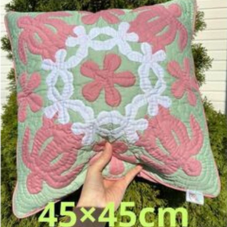 ＜正規品＞クッションカバー♡45x45♡ホヌ ♡セルドン×ピンク♡ハワイアン(クッションカバー)