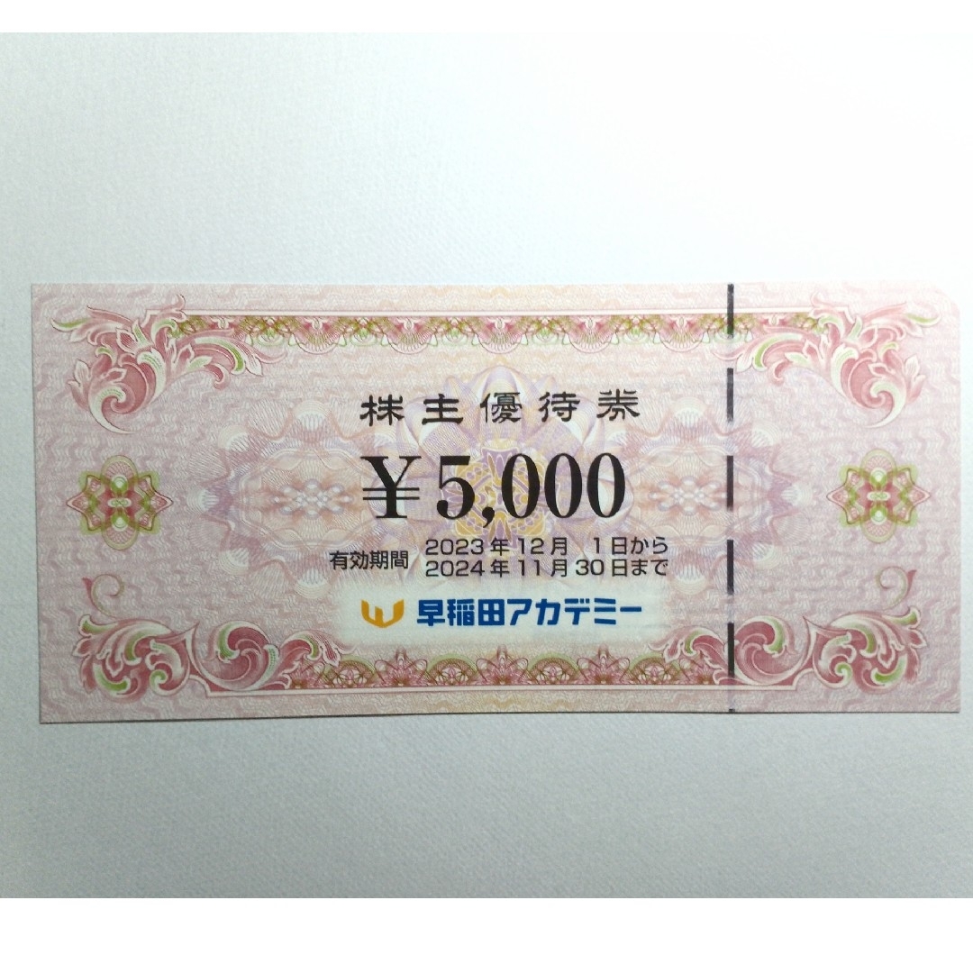 早稲田アカデミー株主優待  5,000円分 チケットの施設利用券(その他)の商品写真