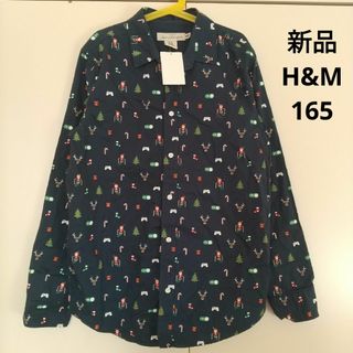 エイチアンドエム(H&M)のH&M　クリスマス柄　シャツ　ネイビー　165(ブラウス)