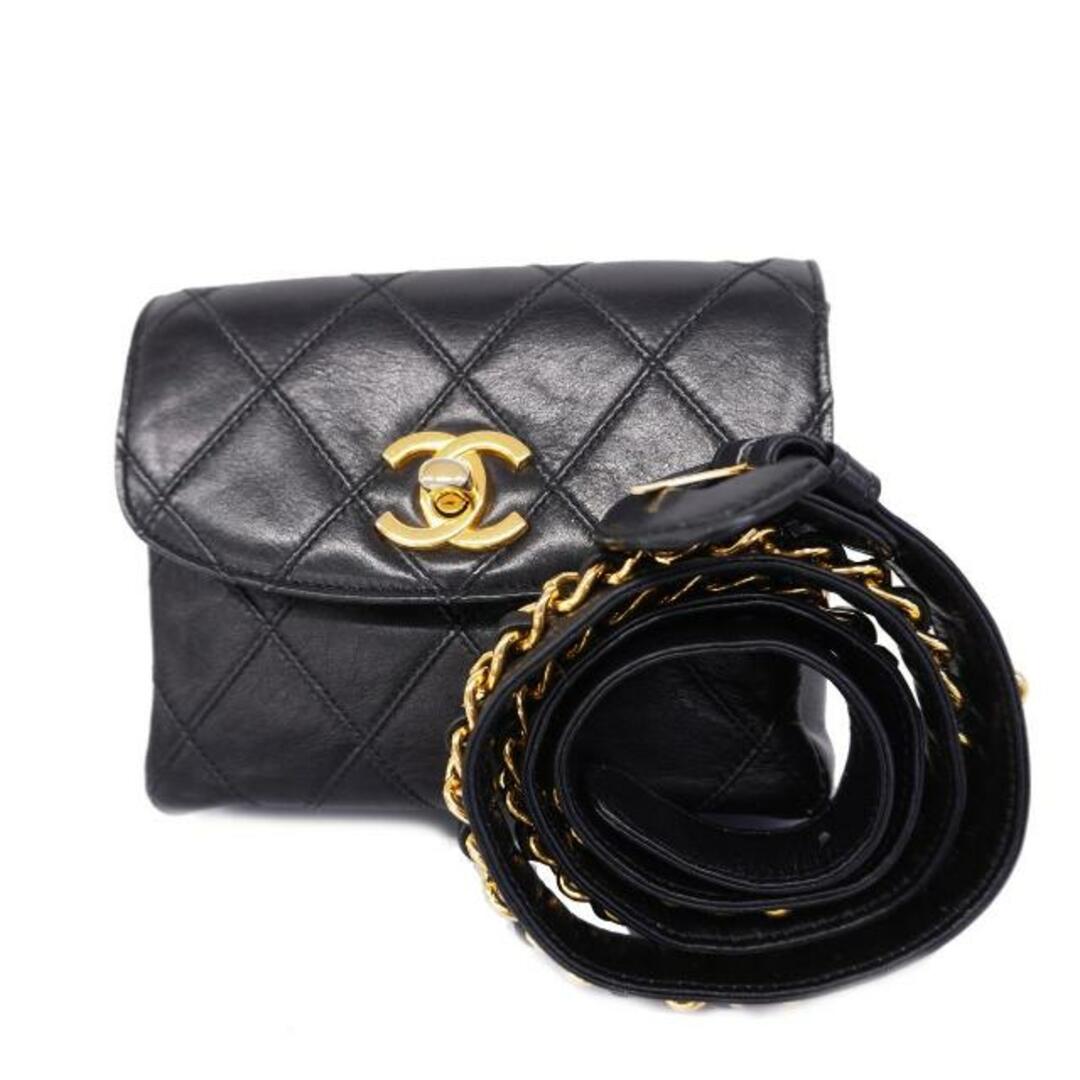 CHANEL(シャネル)の【4hb2486】シャネル ウエストバッグ/ビコローレ/ラムスキン/ブラック/ゴールド金具 【中古】 レディース レディースのバッグ(ボディバッグ/ウエストポーチ)の商品写真