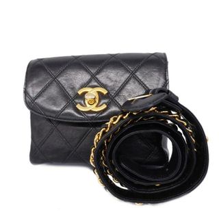 シャネル(CHANEL)の【4hb2486】シャネル ウエストバッグ/ビコローレ/ラムスキン/ブラック/ゴールド金具 【中古】 レディース(ボディバッグ/ウエストポーチ)