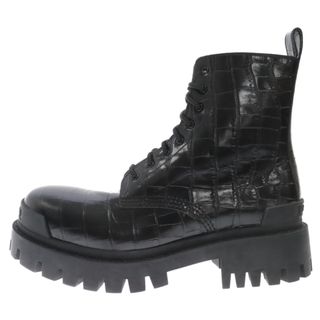 バレンシアガ(Balenciaga)のBALENCIAGA バレンシアガ Black Croc Strike Ankle Boots クロコ型押し STRIKE コンバットブーツ ブラック 600970(ブーツ)