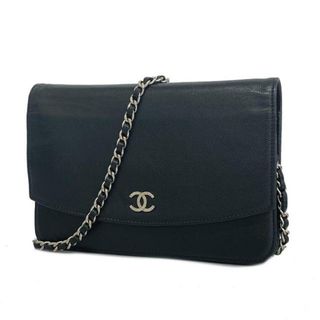 シャネル(CHANEL)の【4hb2509】シャネル ショルダーウォレット/チェーンショルダー/キャビアスキン/ブラック/シルバー金具 【中古】 レディース(財布)