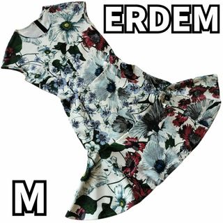 アーデム(Erdem)の【王室も愛した✨】　アーデム　ワンピース フローラル プリント 花柄　白　M　(ひざ丈ワンピース)