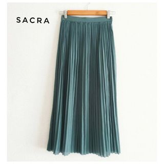 サクラ(SACRA)のSACRA サクラ エアリークリスタル プリーツスカート 36 グリーン(ロングスカート)