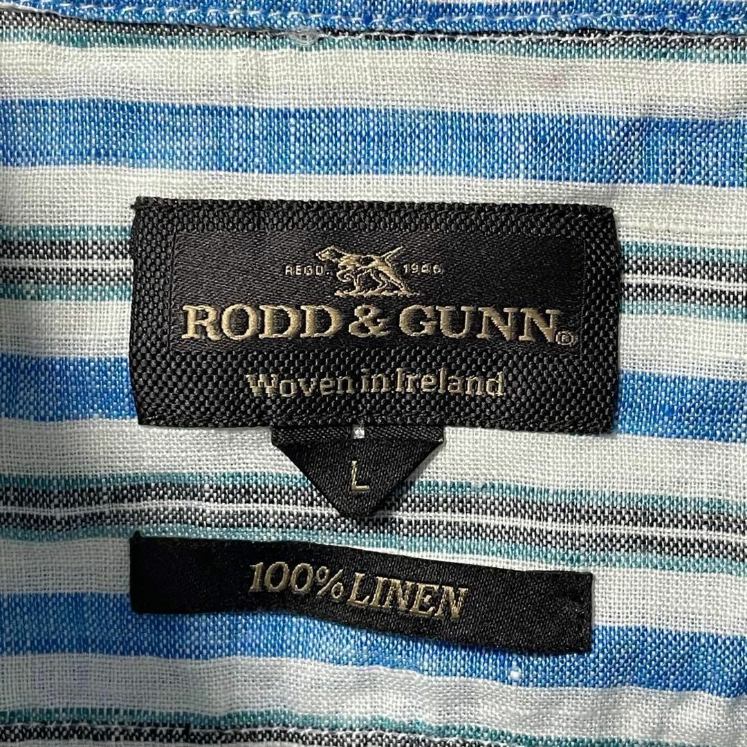 RODD&GUNN アメリカ古着 リネンボーダー柄半袖シャツ 胸ポケット メンズ メンズのトップス(シャツ)の商品写真