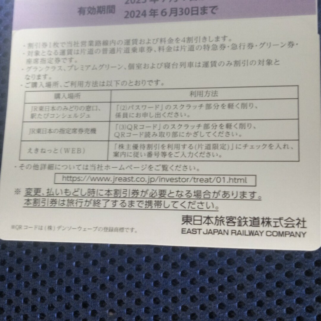 JR(ジェイアール)のJR東日本株主優待券4枚 チケットの乗車券/交通券(その他)の商品写真