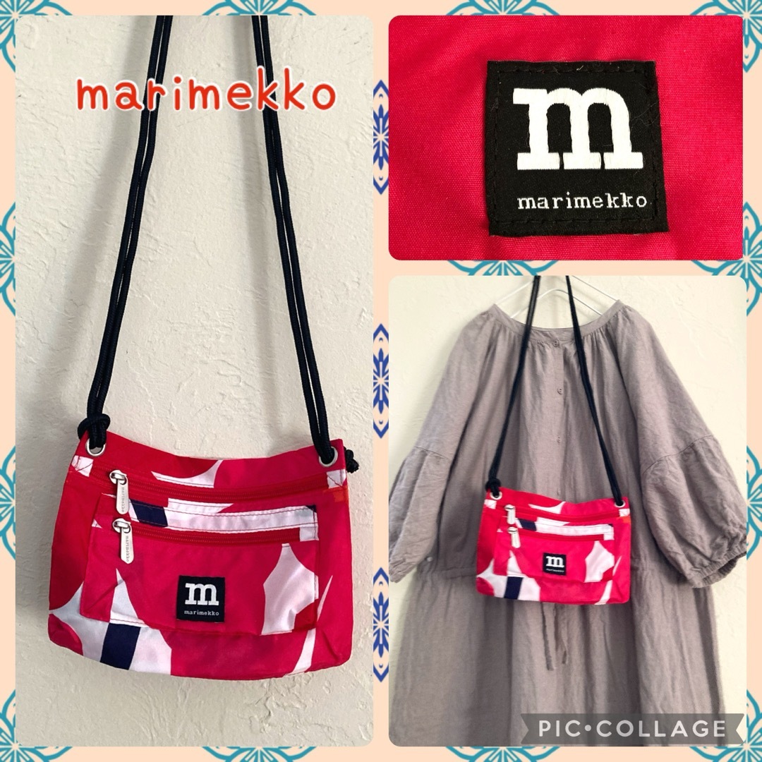 marimekko(マリメッコ)の【美品】マリメッコ スマートトラベルバッグ ショルダーバッグ 赤 花柄 レディースのバッグ(ショルダーバッグ)の商品写真